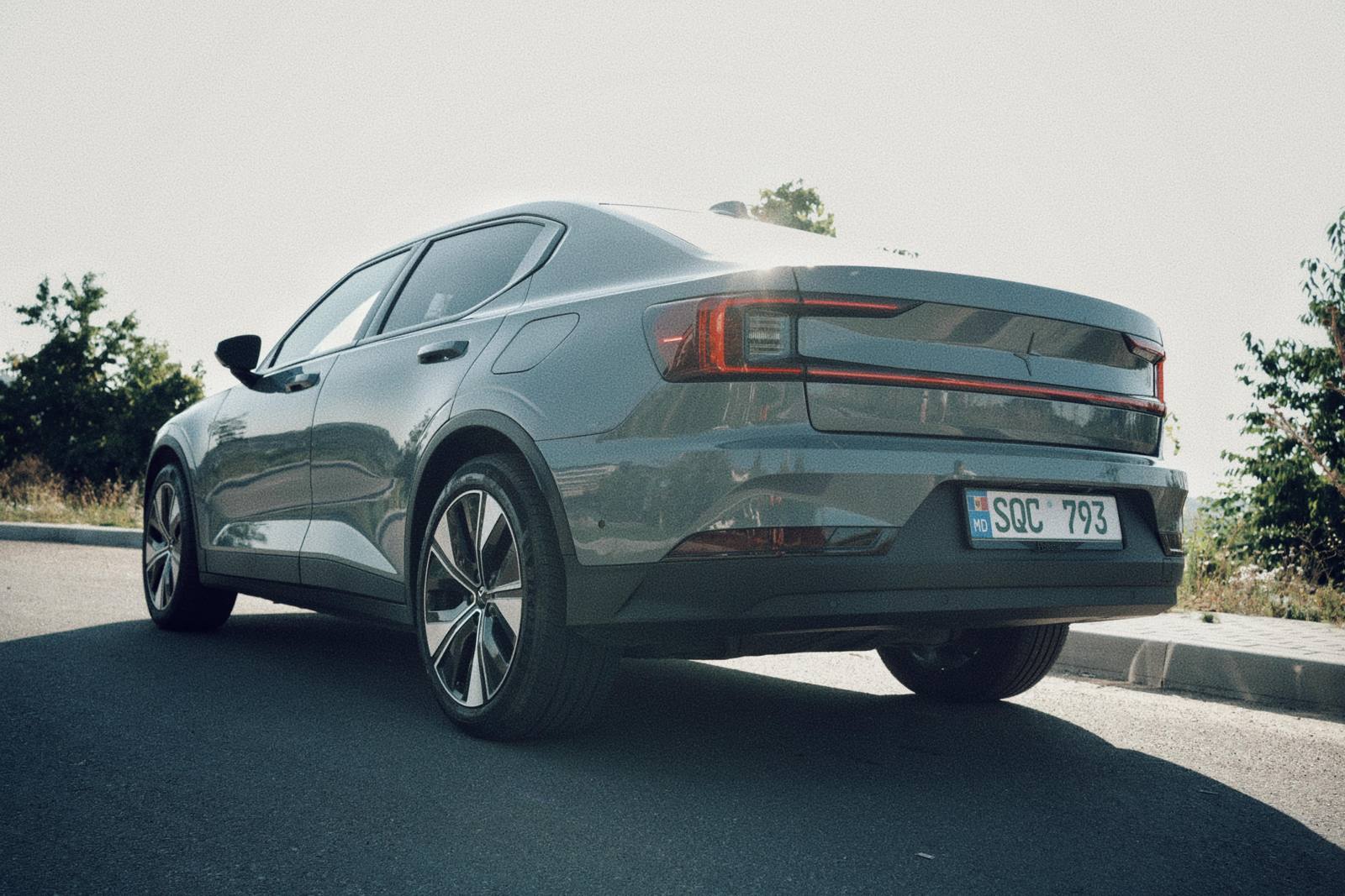 Polestar 2 from behind, on the road